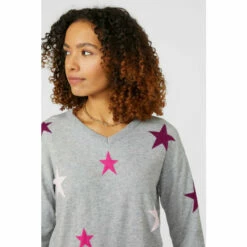 Maine All Over Star Intarsia V Neck Jumper For Female -Maine New England Shop unnamed file 714