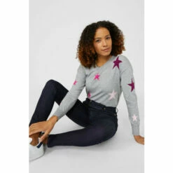 Maine All Over Star Intarsia V Neck Jumper For Female -Maine New England Shop unnamed file 716