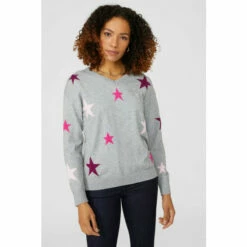 Maine All Over Star Intarsia V Neck Jumper For Female -Maine New England Shop unnamed file 717