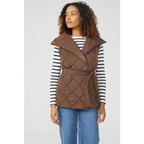 Maine Shawl Collar Belted Quilted Short Gilet For Female 3 Maine Shawl Collar Belted Quilted Short Gilet For Female