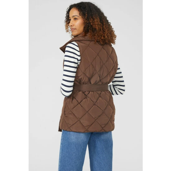 Maine Shawl Collar Belted Quilted Short Gilet For Female 6 Maine Shawl Collar Belted Quilted Short Gilet For Female - Image 4