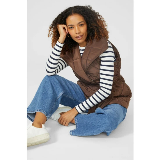 Maine Shawl Collar Belted Quilted Short Gilet For Female 7 Maine Shawl Collar Belted Quilted Short Gilet For Female - Image 5