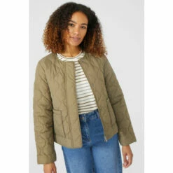 Maine Collarless Quilted Jacket For Female