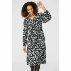 Maine Long Sleeve Belted Print Swing Dress For Female -Maine New England Shop unnamed file 794