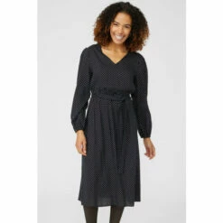 Maine Long Sleeve Belted Print Swing Dress For Female -Maine New England Shop unnamed file 795