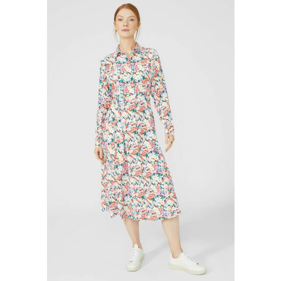 Maine Pleated Long Sleeve Dress With Belt For Female 3 Maine Pleated Long Sleeve Dress With Belt For Female