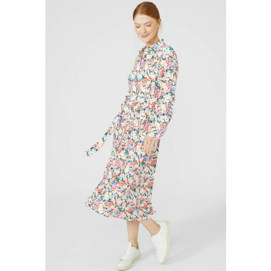 Maine Pleated Long Sleeve Dress With Belt For Female 8 Maine Pleated Long Sleeve Dress With Belt For Female - Image 6