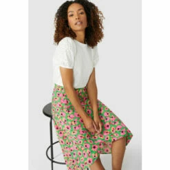Maine Fushia Flower Print Mock Wrap Skirt For Female -Maine New England Shop unnamed file 837