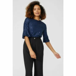 Maine Frill Sleeve Sequin Tee For Female -Maine New England Shop unnamed file 849