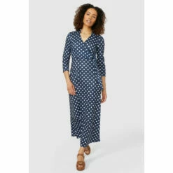 Maine Spot Print Collar Wrap Jersey Dress For Female